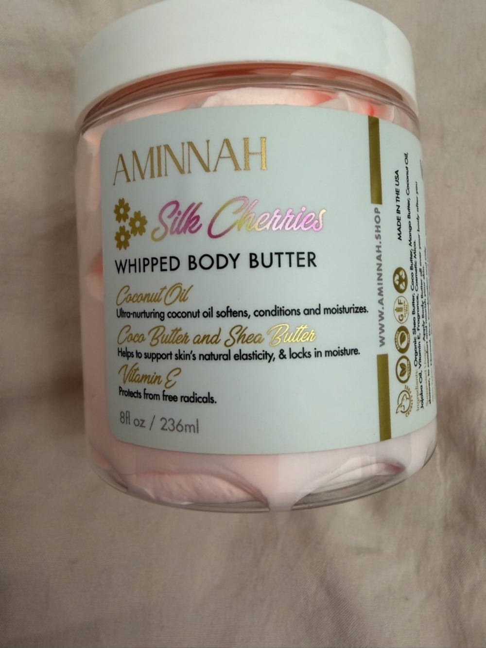AMINNAH Silk Cherries Whipped Body Butter — Pink Nourishing Moisturizer